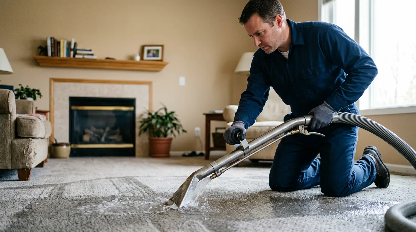 Water damage restoration technician working near Reading, PA